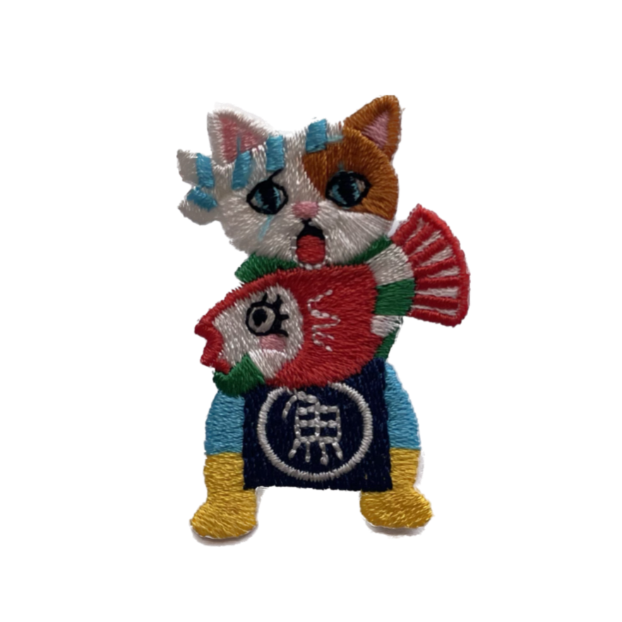 Embroidered Cat Pin Badge - Japanese Fishmonger Cat