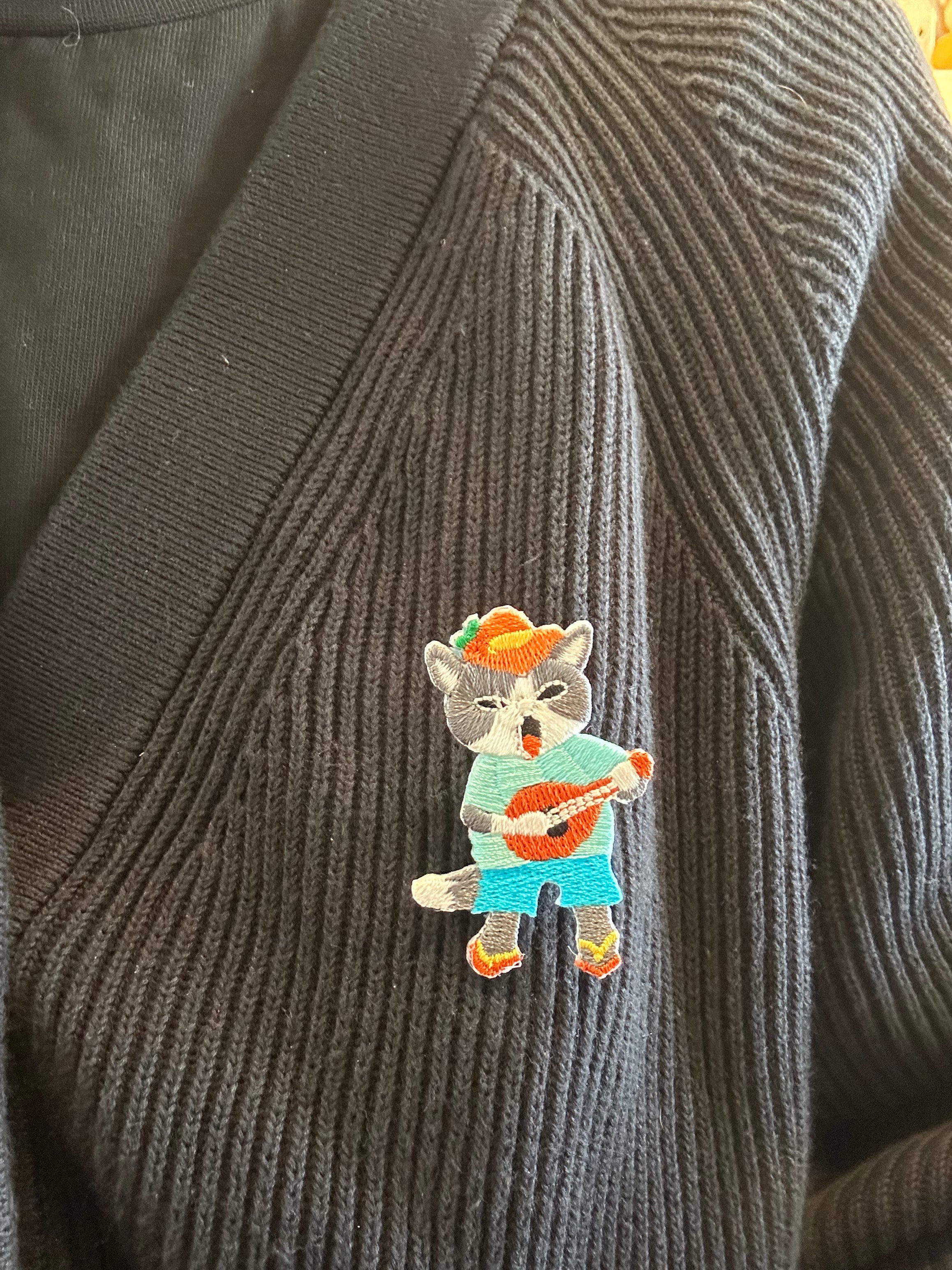 Embroidered Cat Pin Badge - Playing Guitar