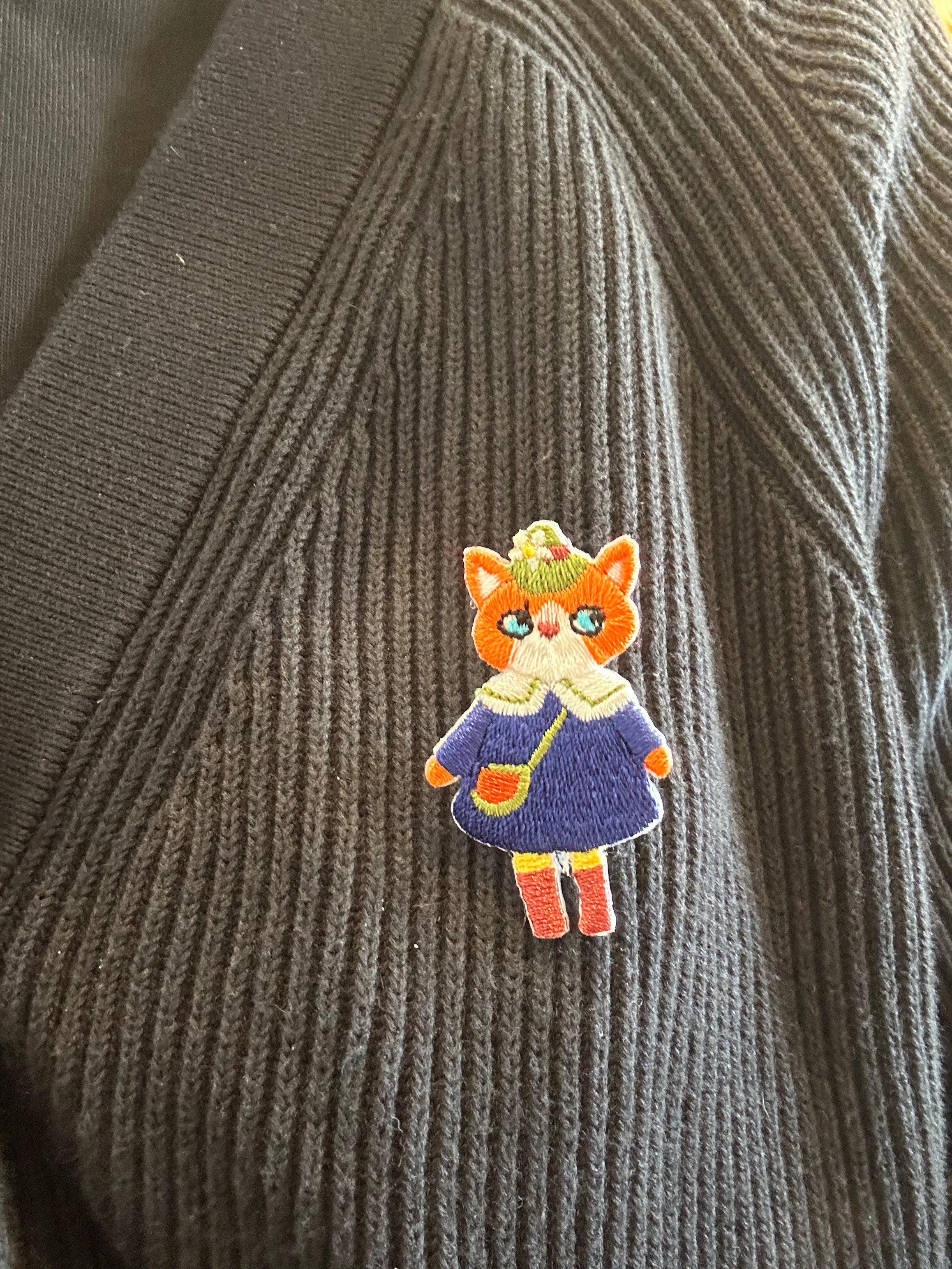 Embroidered Cat Pin Badge - Cat in a Dress