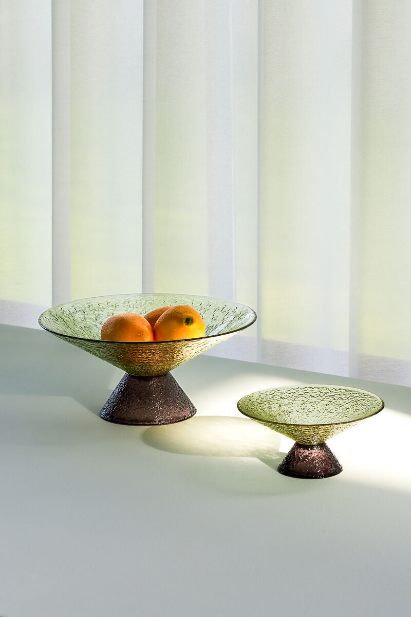 Detachable Green/Brown Glass Fruit Bowl Large