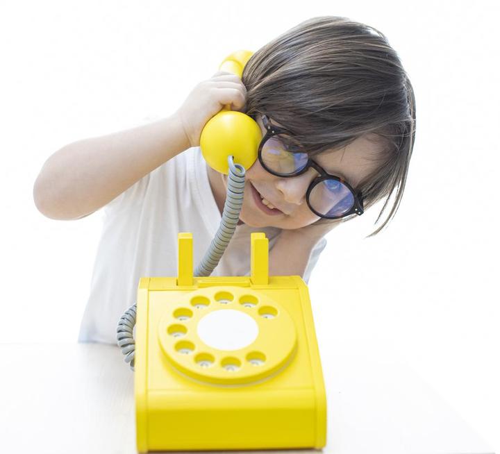 Wooden Retro Rotary Dial Telephone in Yellow
