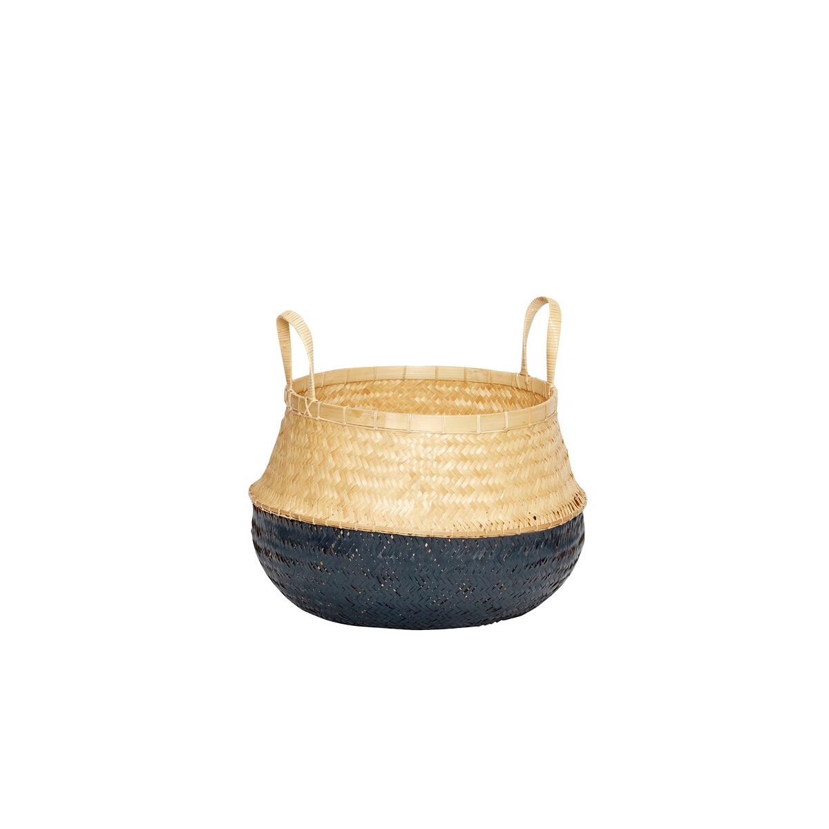 Set of 2 Black/Natural Rattan Belly Baskets