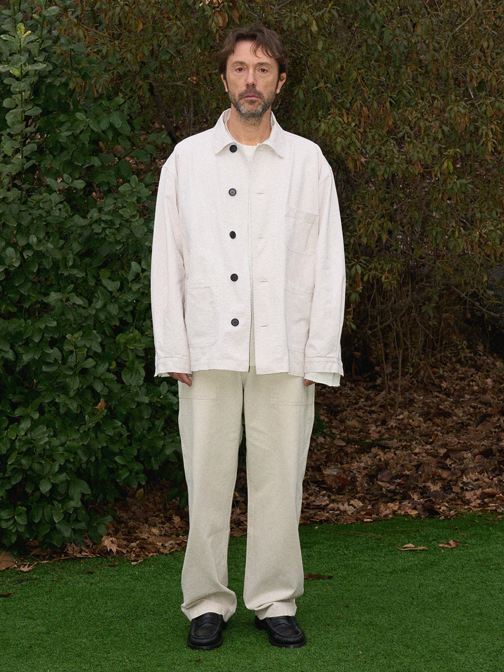 Vintage Washed French Work Jacket in Ivory