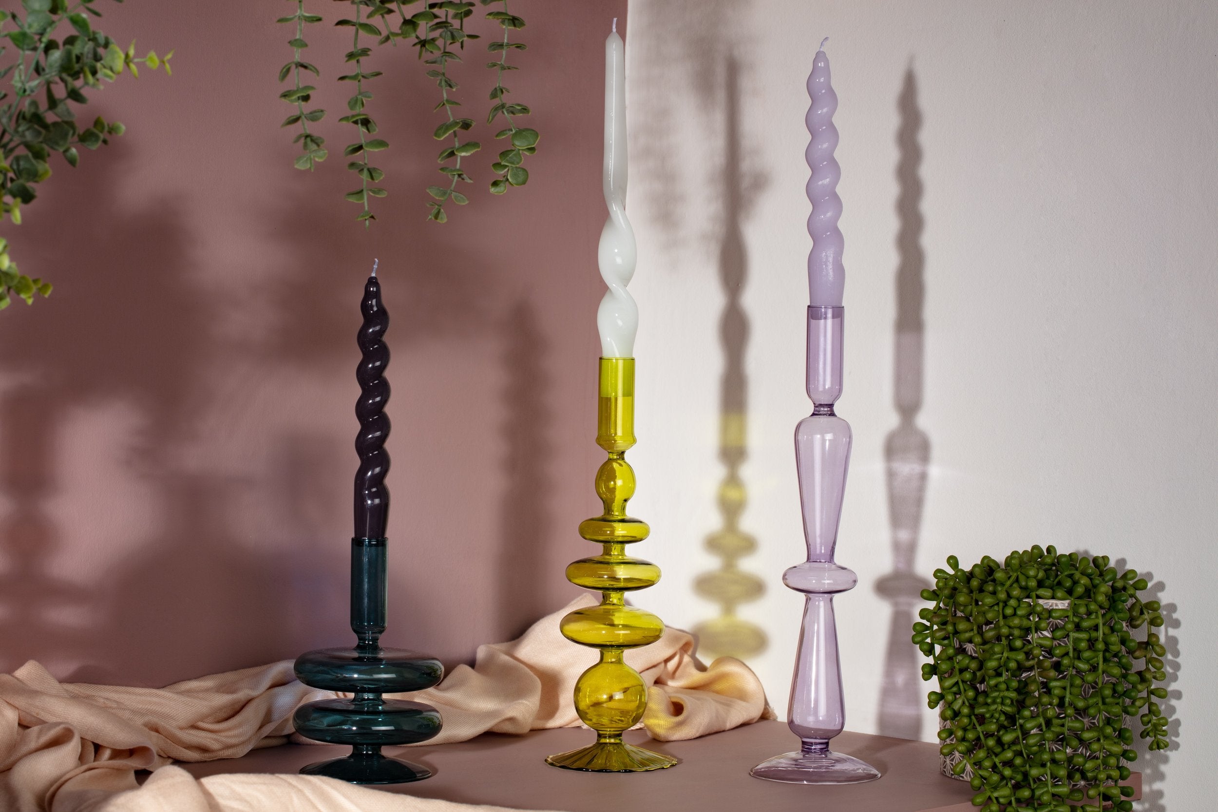 Taper Coloured Glass Candle holder - Lilac