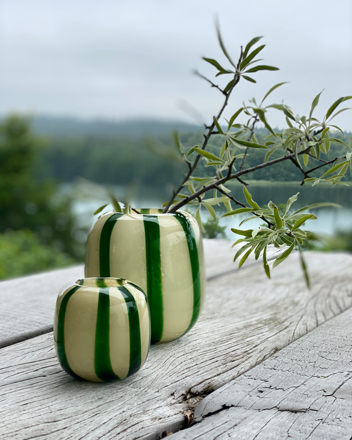 Hope Tealight Holder with Green Stripes