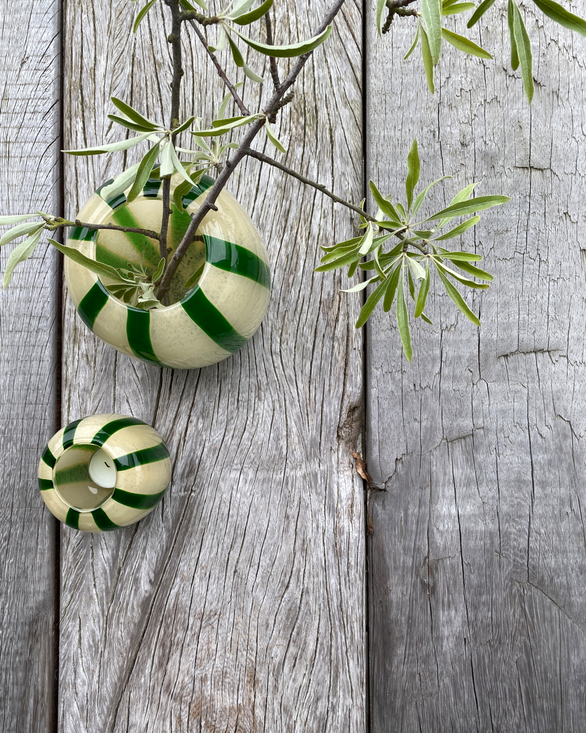 Hope Tealight Holder with Green Stripes