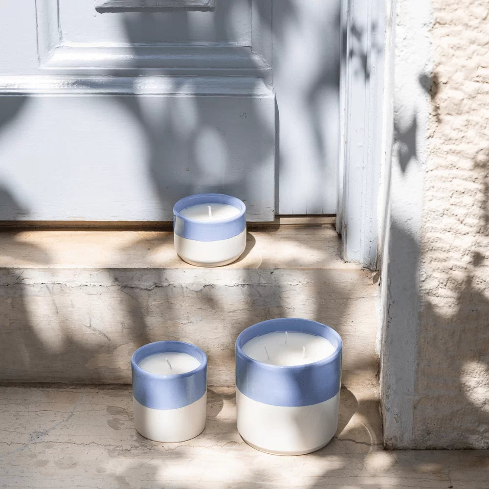 White Clay Glazed Ceramic Candle Lavender Small