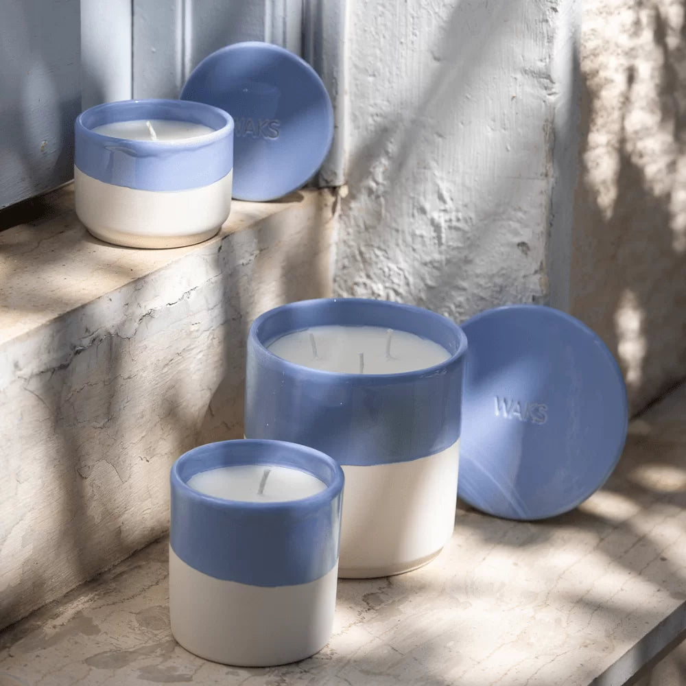 White Clay Glazed Ceramic Candle Lavender Medium