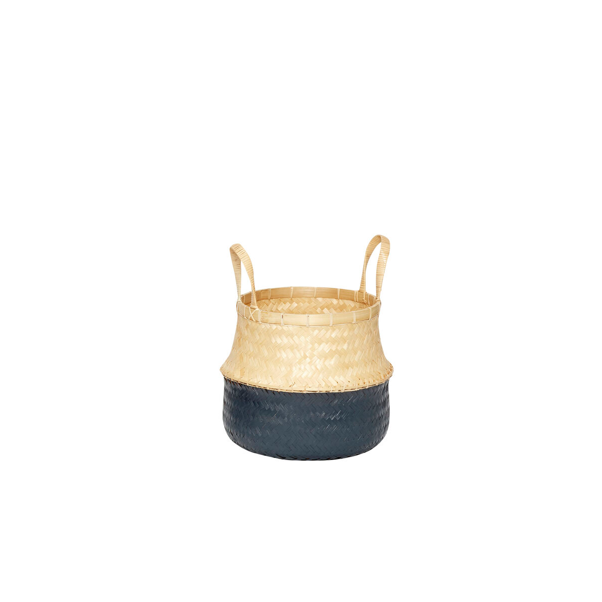 Set of 2 Black/Natural Rattan Belly Baskets