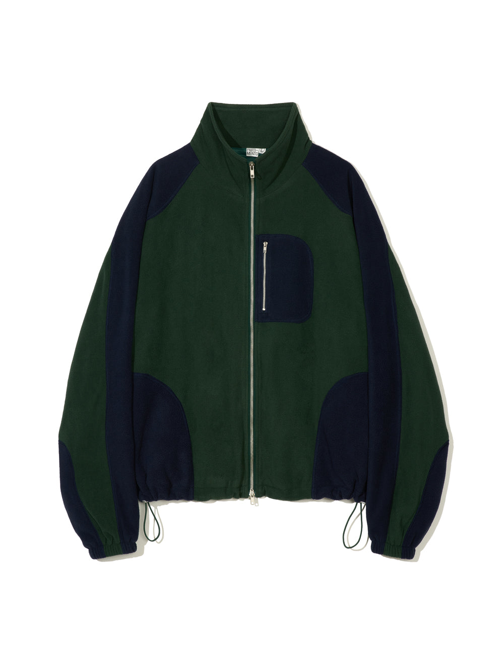 Curved Block Fleece Zip-Up Jacket in Green