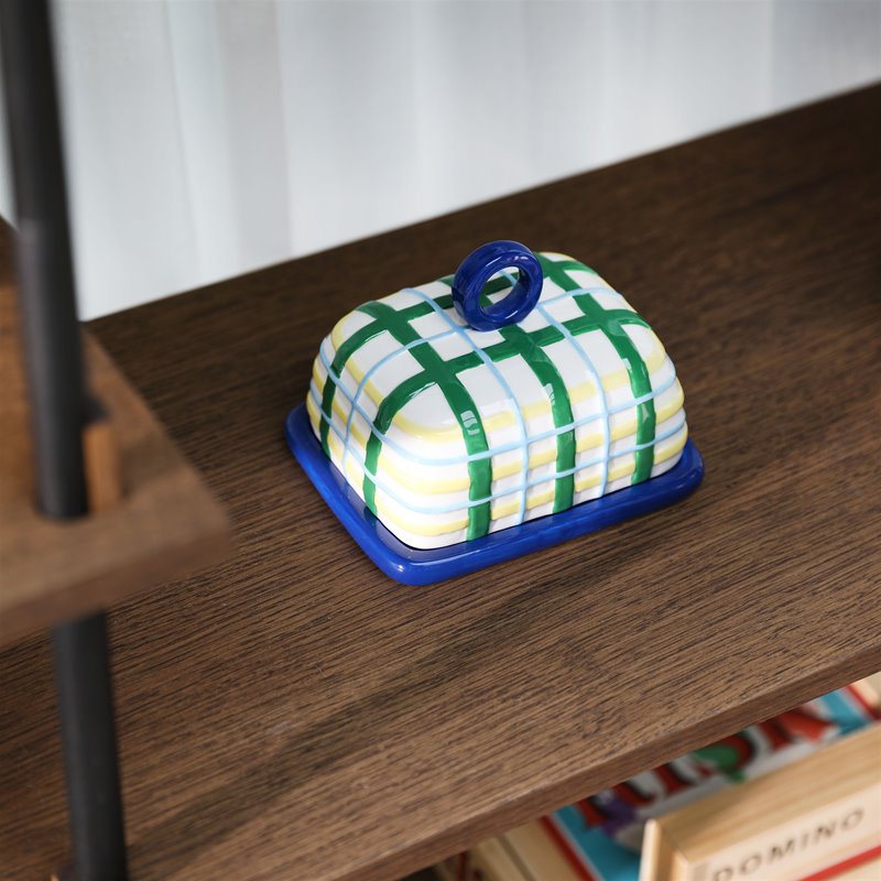 Plaid Butter Dish in Blue