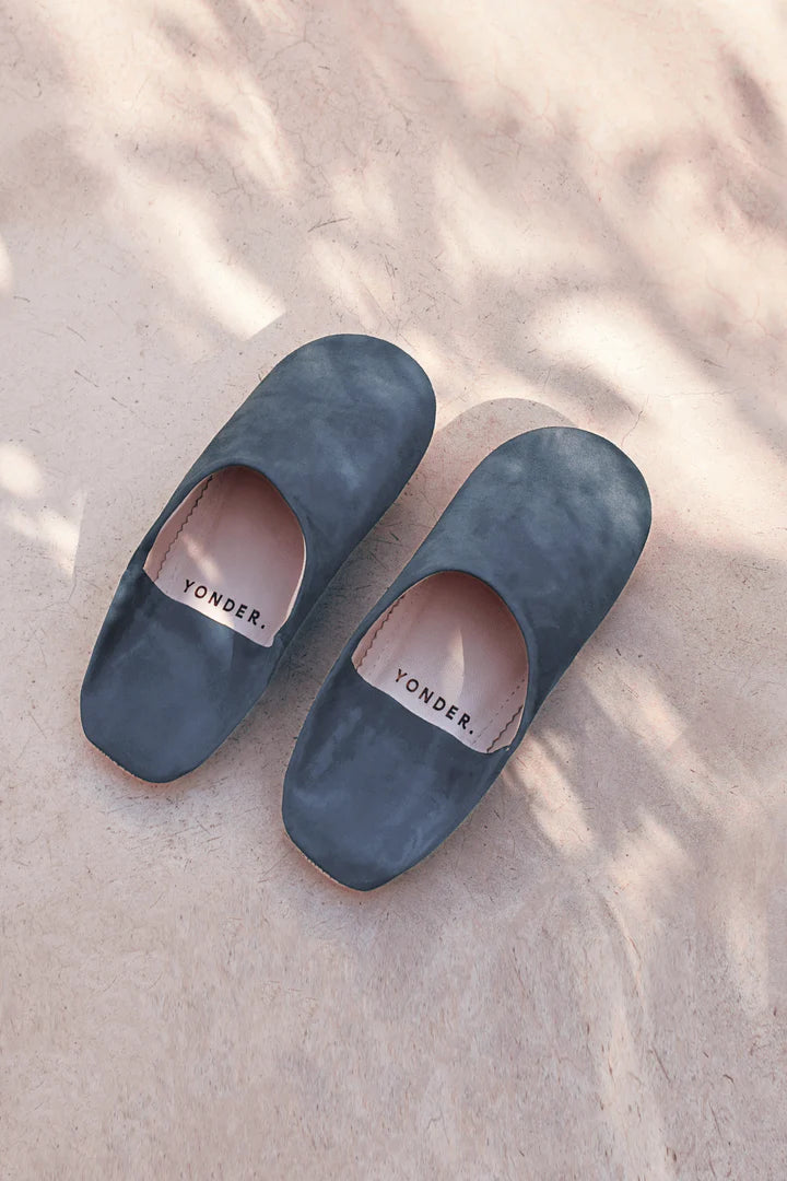 Suede Babouche Slippers in Navy