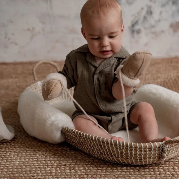Baby Sheepskin Puddy Mittens on String - Chestnut