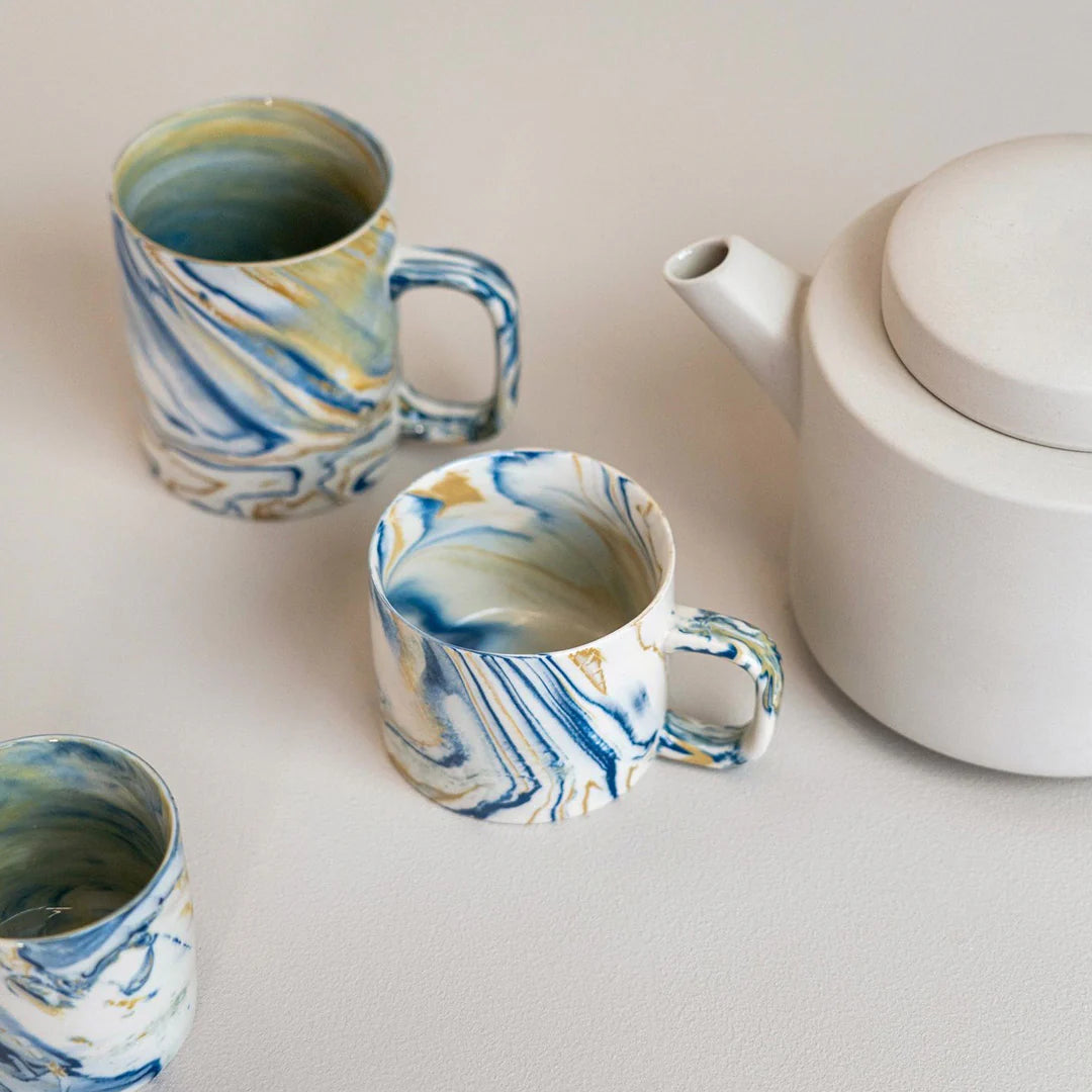 Mustard & Blue Marbled Mug in Small (150ml)