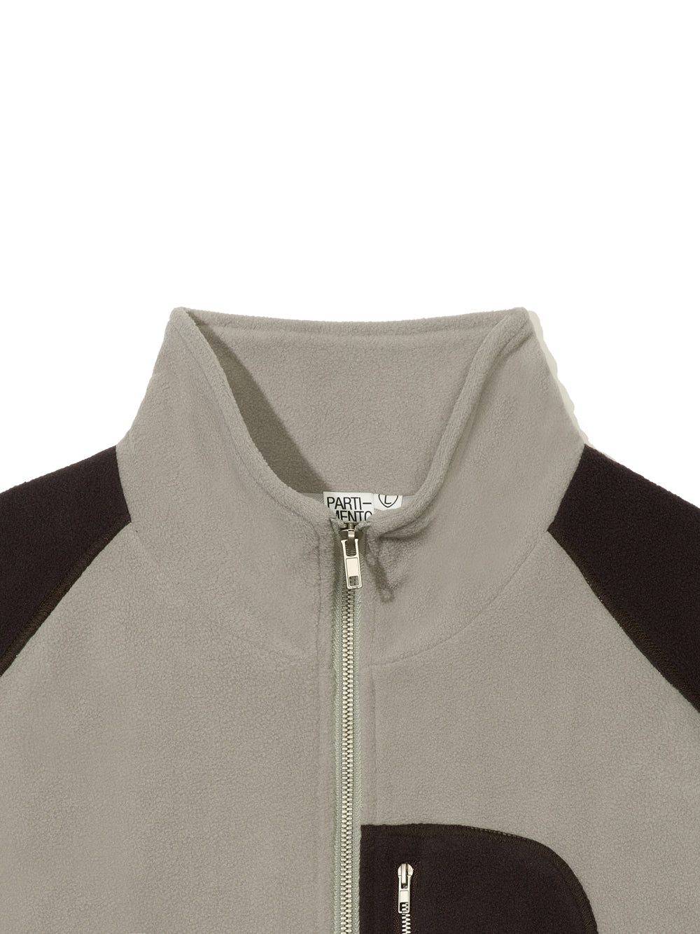 Curved Block Fleece Zip-Up Jacket in Beige
