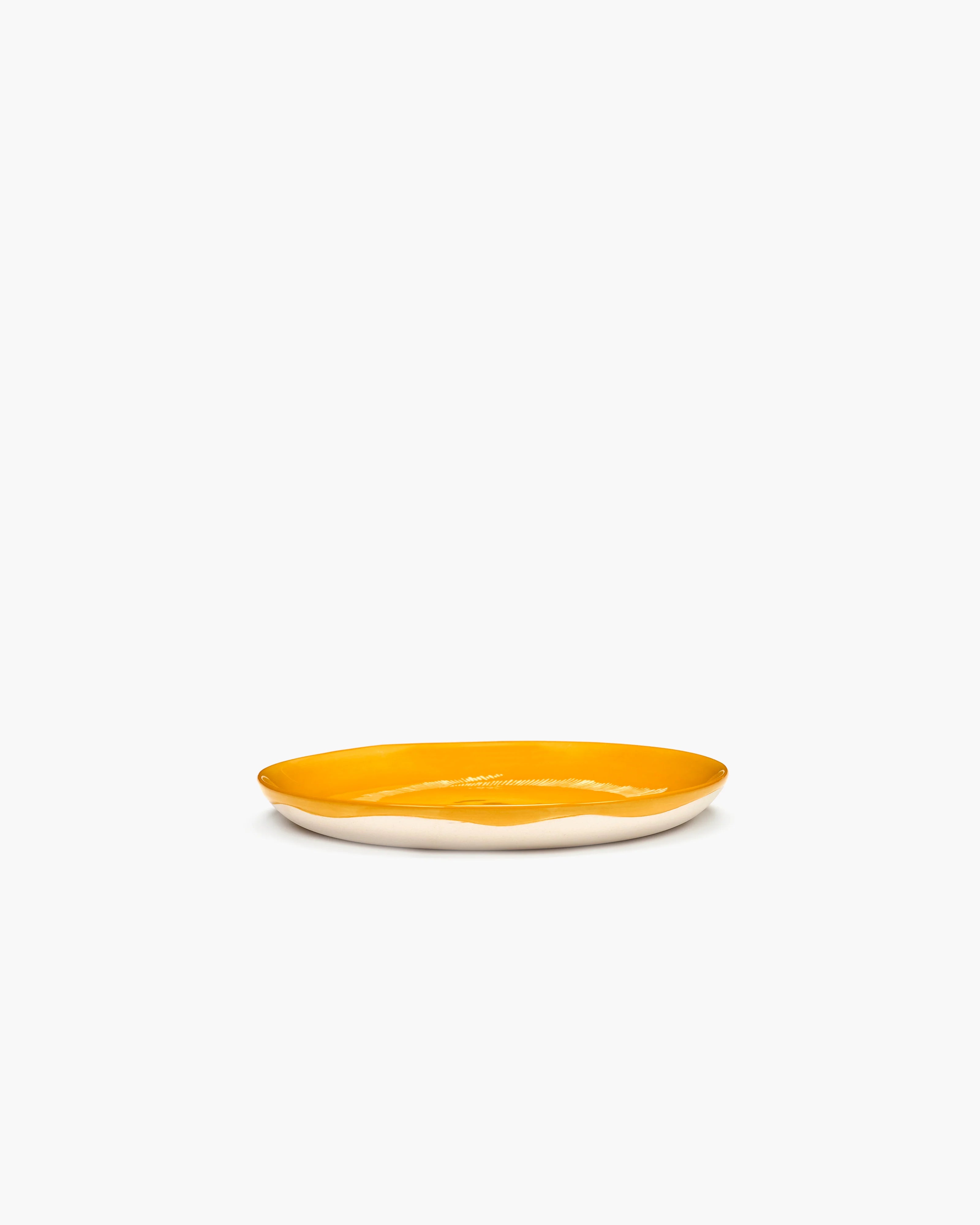 Set of 2 Yellow Plates with White Stripes