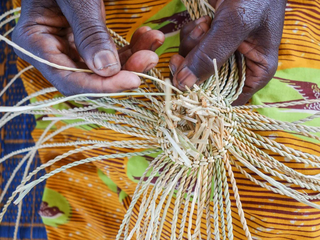 Beedu Floor Storage Basket with Handles Pink & Blue Small