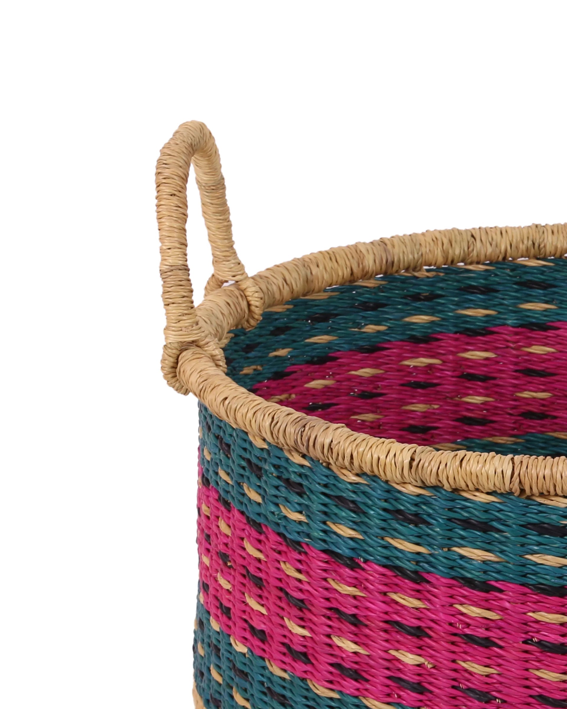 Beedu Floor Storage Basket with Handles Pink & Blue Small