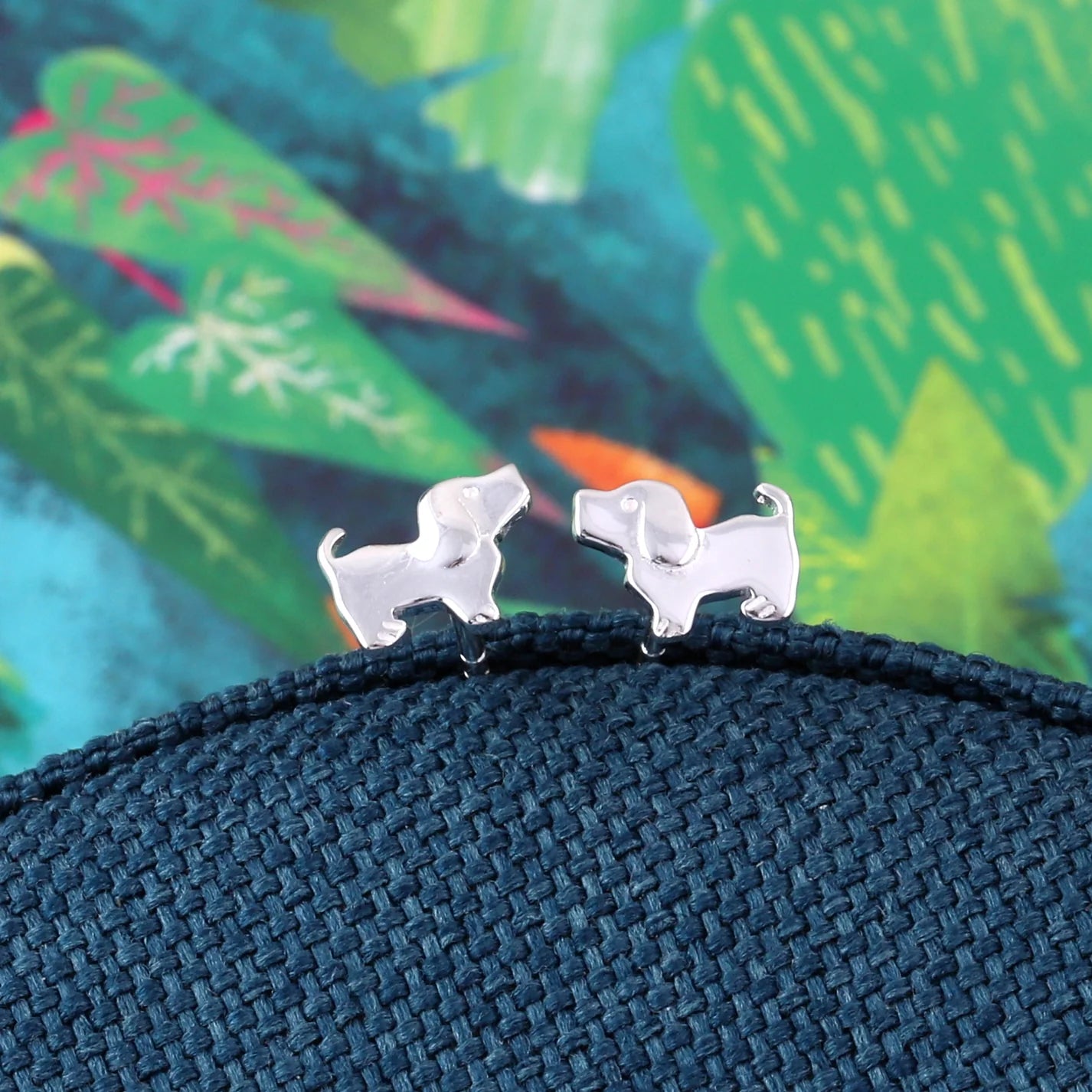 Dog Walker Stud Earrings in Silver