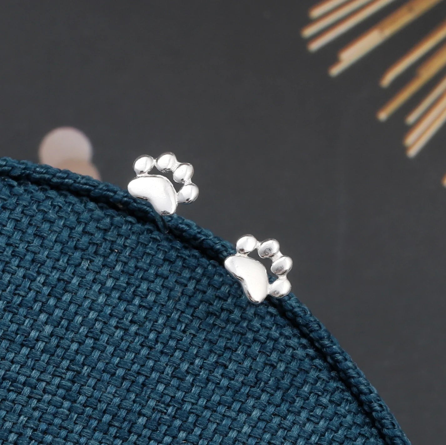 Christmas Shih Tzu Paw Stud Earrings in Silver