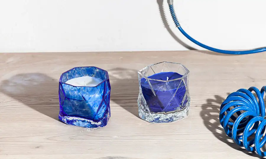 Poliedro Scented Candle in Blue Glass