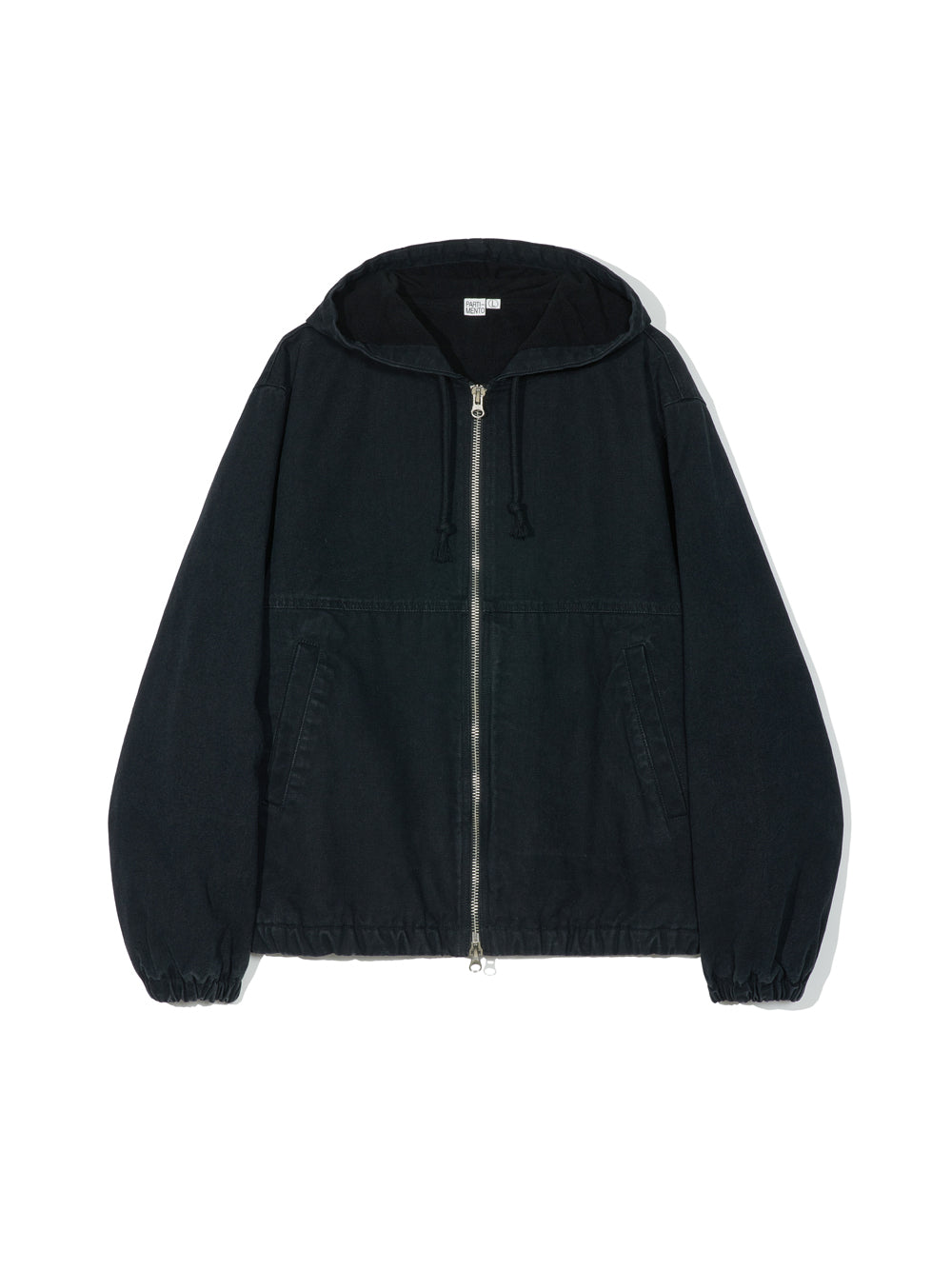 Stone Washing Fleece Hood Zip-Up Jacket in Black
