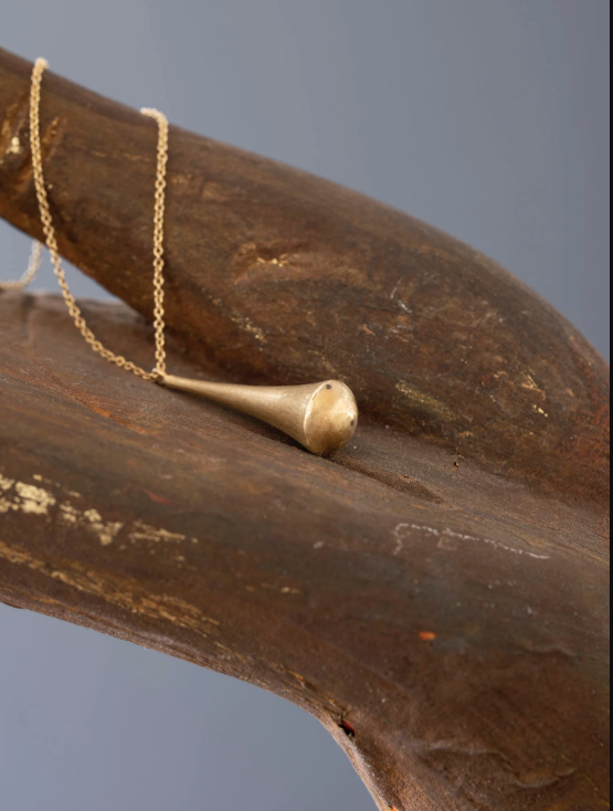 Necklace with Long Gold Plated Chain and Cone Shaped Charm