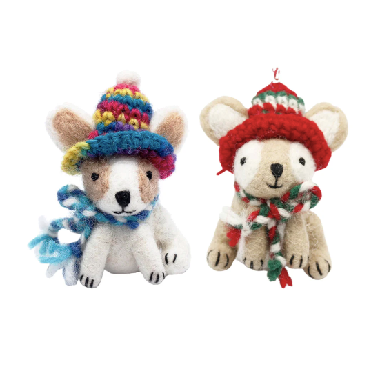 Cute Dog with Scarf and Hat Decoration (Set of 2)