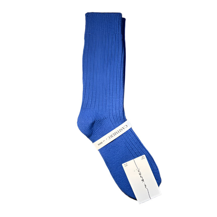 Cashmere Mix Ribbed Socks in Blue