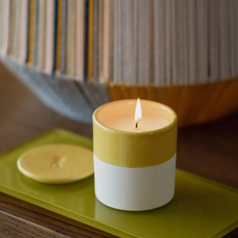 White Clay Glazed Ceramic Candle Citrus Medium