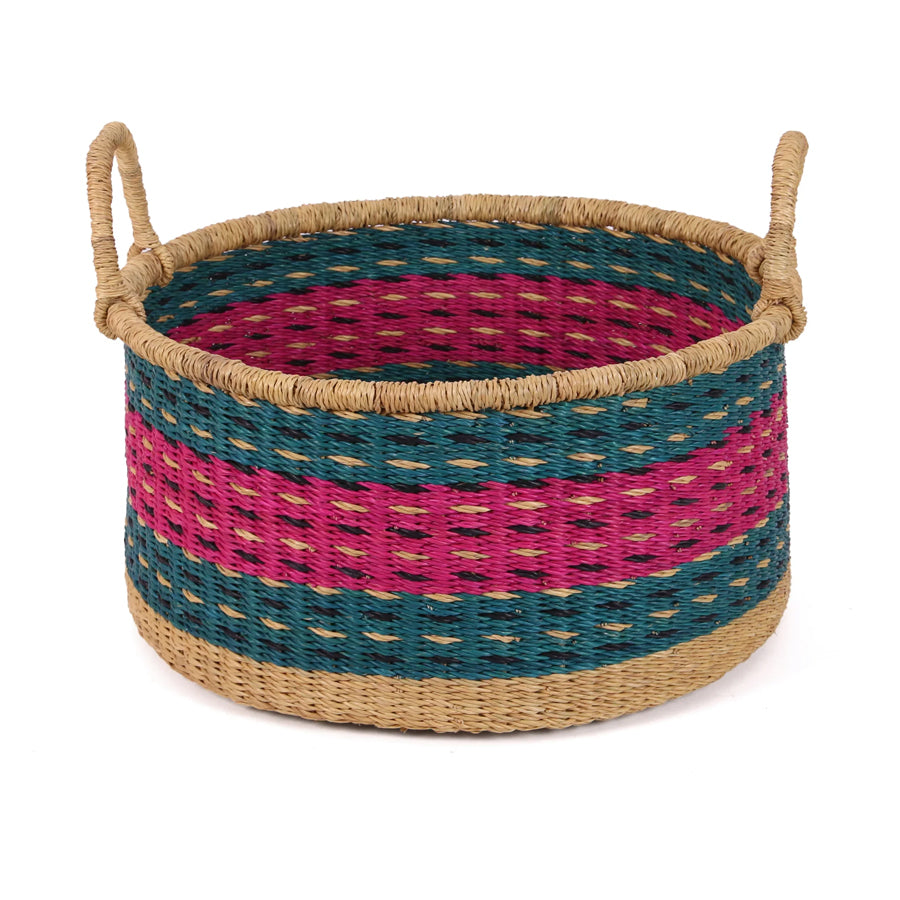 Beedu Floor Storage Basket with Handles Pink & Blue Small