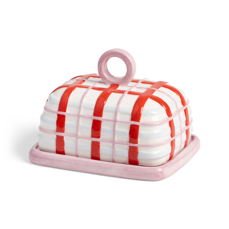 Plaid Butter Dish in Pink