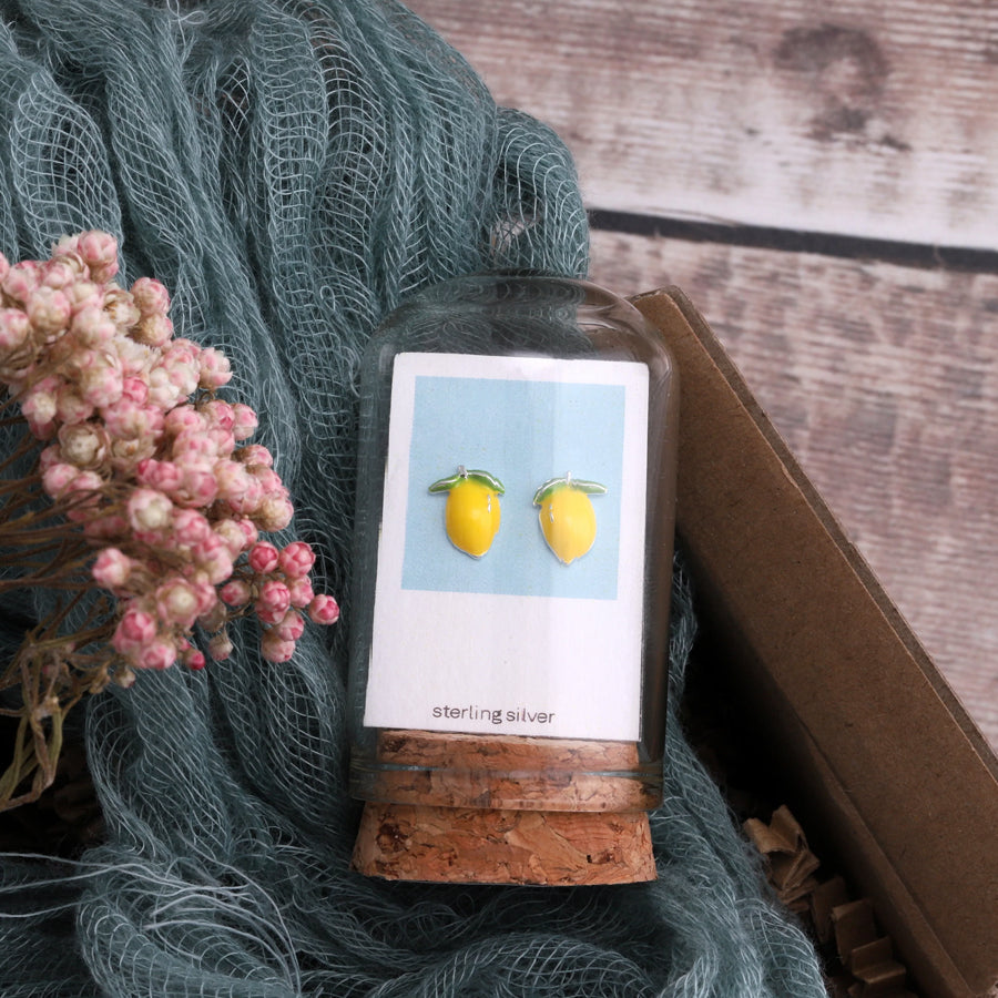 Enamel Yellow Lemon Stud Earrings