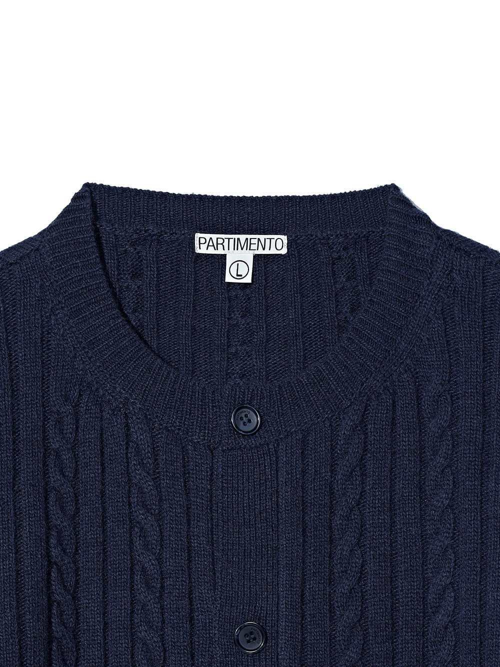 Crop Cable Wool Knit Round Cardigan Navy
