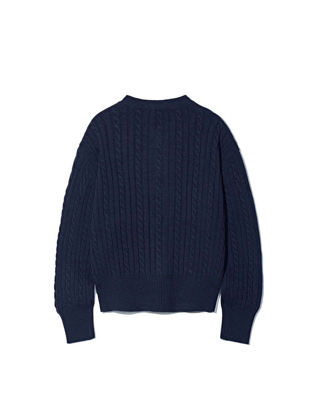 Crop Cable Wool Knit Round Cardigan Navy