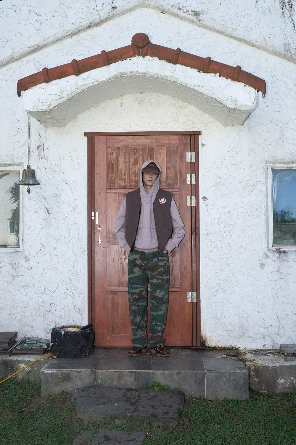 Washed Reversible Vest in Brown