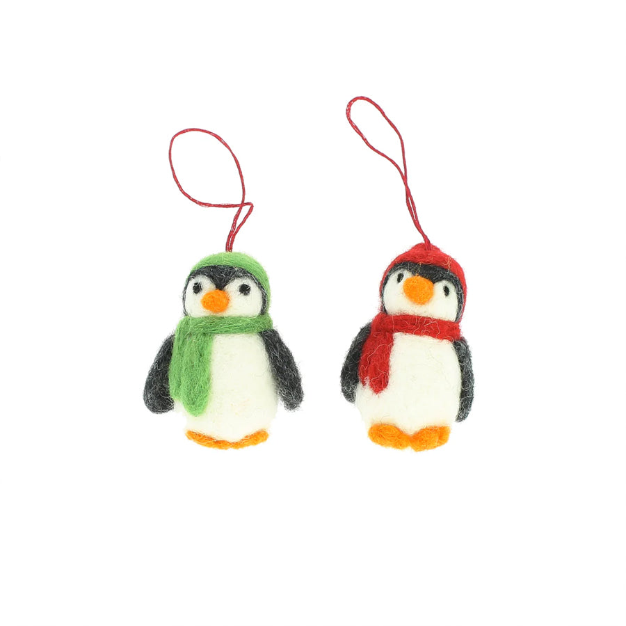 Christmas Penguins with Scarves Decorations (Set of 2)