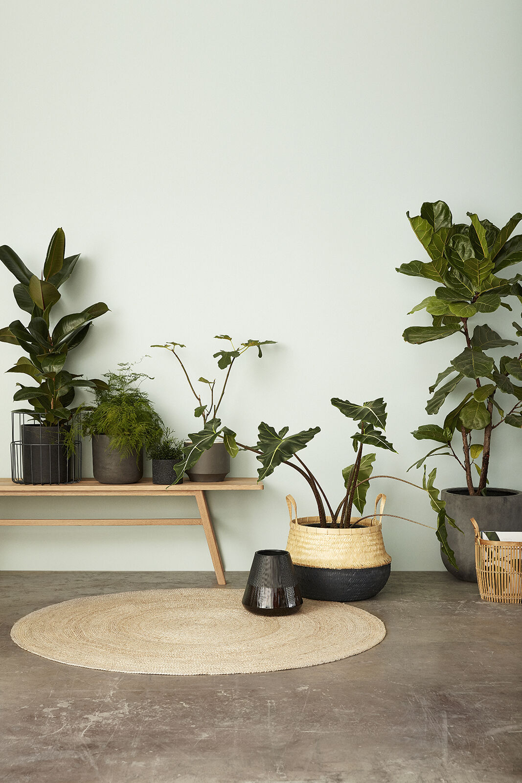 Set of 2 Black/Natural Rattan Belly Baskets