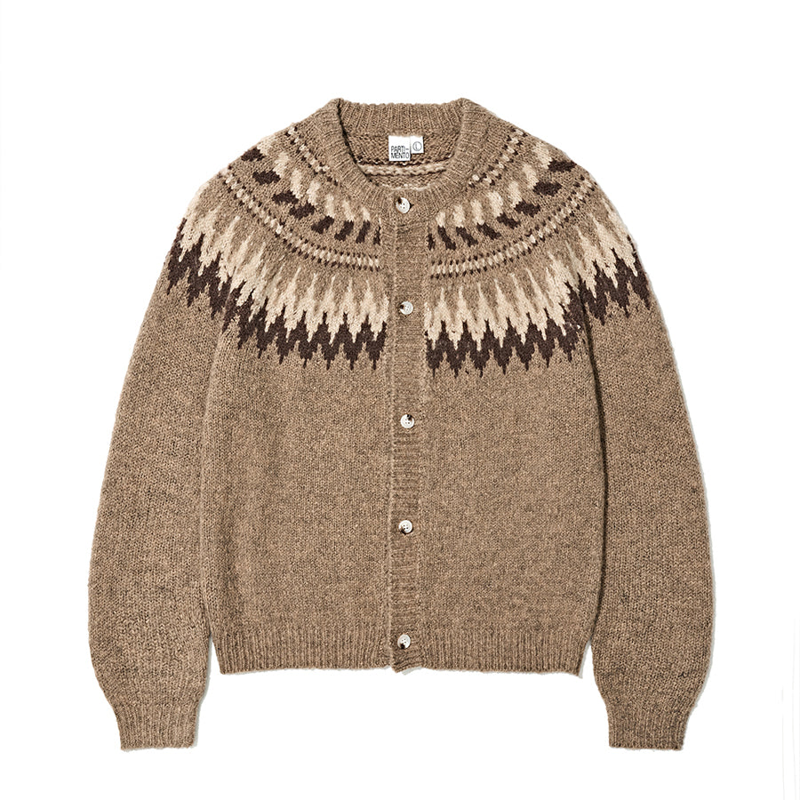 Alpaca Mohair Knit Nordic Cardigan in Beige