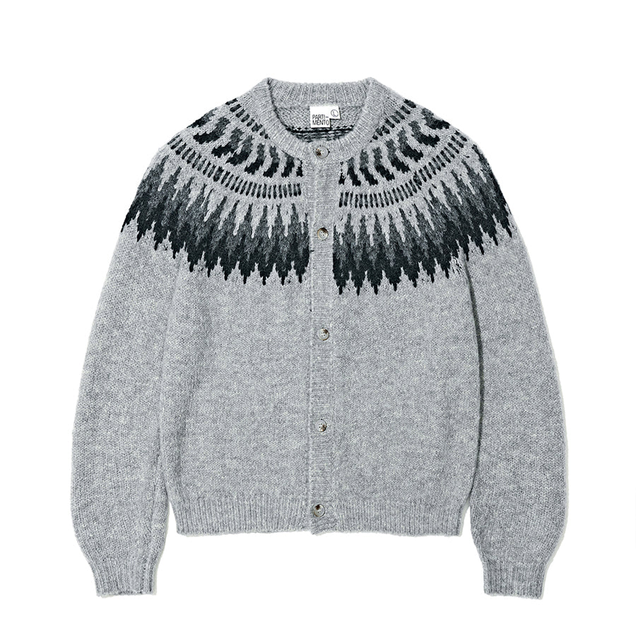 Alpaca Mohair Knit Nordic Cardigan in Grey