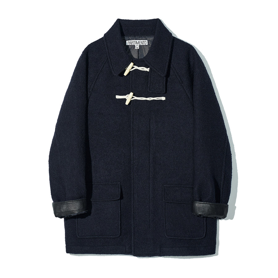100% Curly Wool Toggle Half Coat Navy
