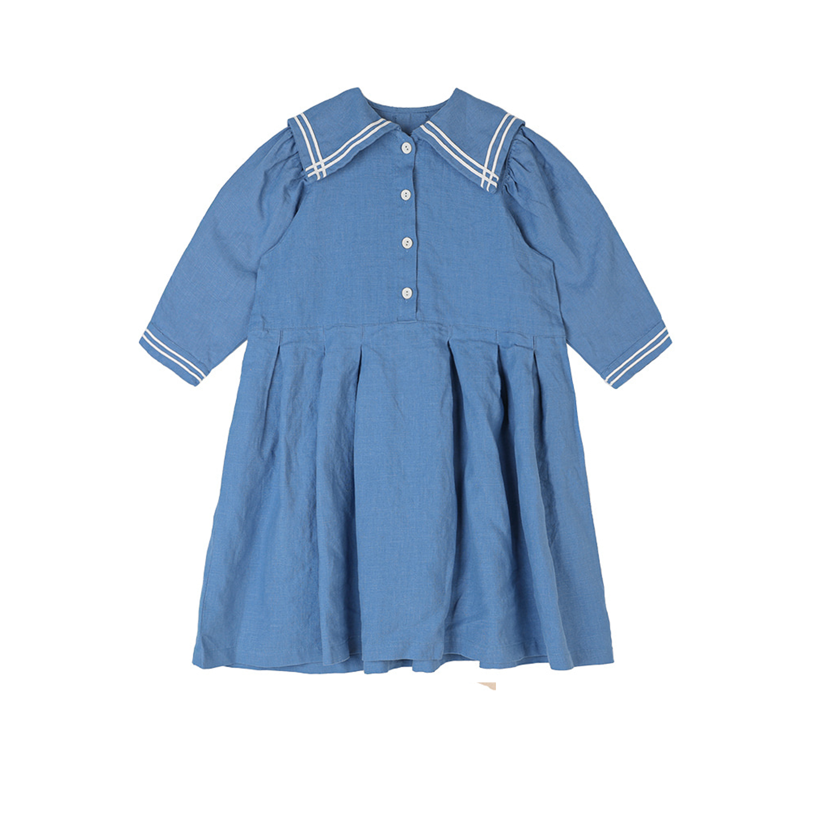 Linen Cotton Sailor Dress in Blue