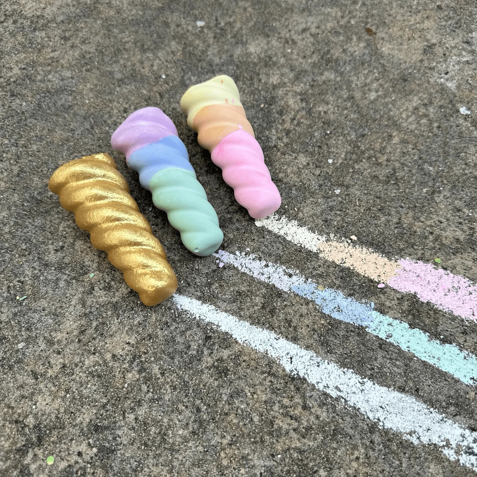 Rainbow Unicorn Horns Sidewalk Chalk, Set of 3