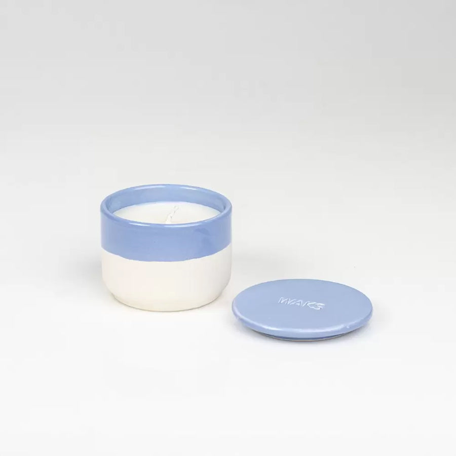 White Clay Glazed Ceramic Candle Lavender Small