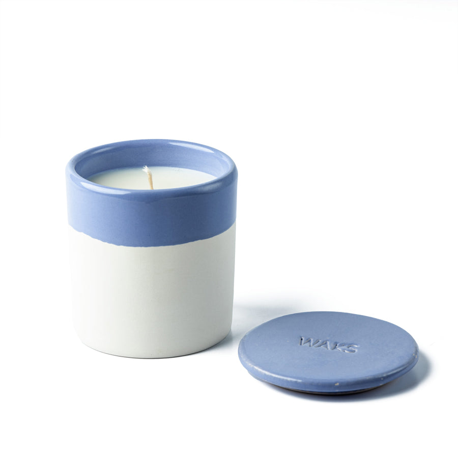 White Clay Glazed Ceramic Candle Lavender Medium