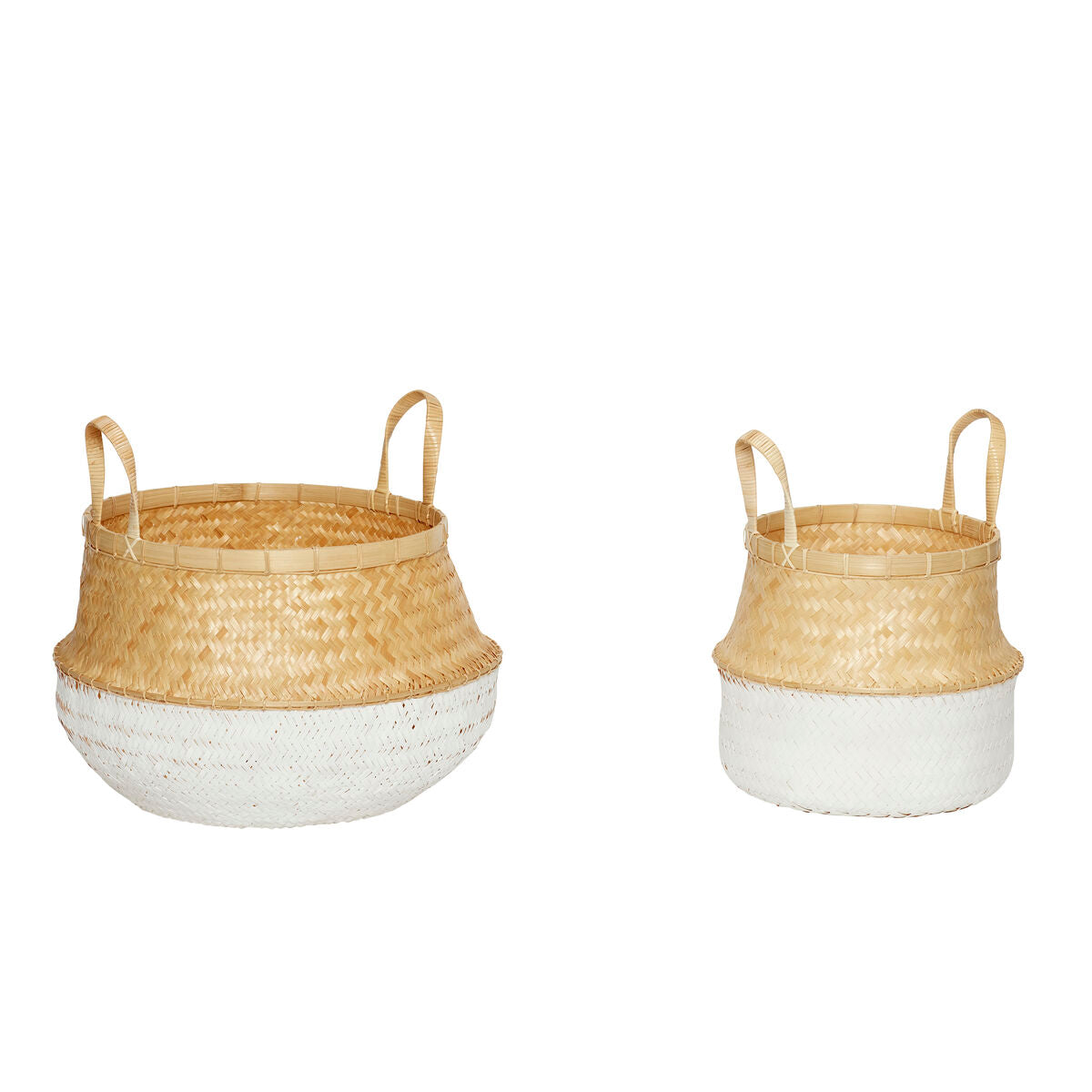 White/Natural Rattan Belly Basket in Small