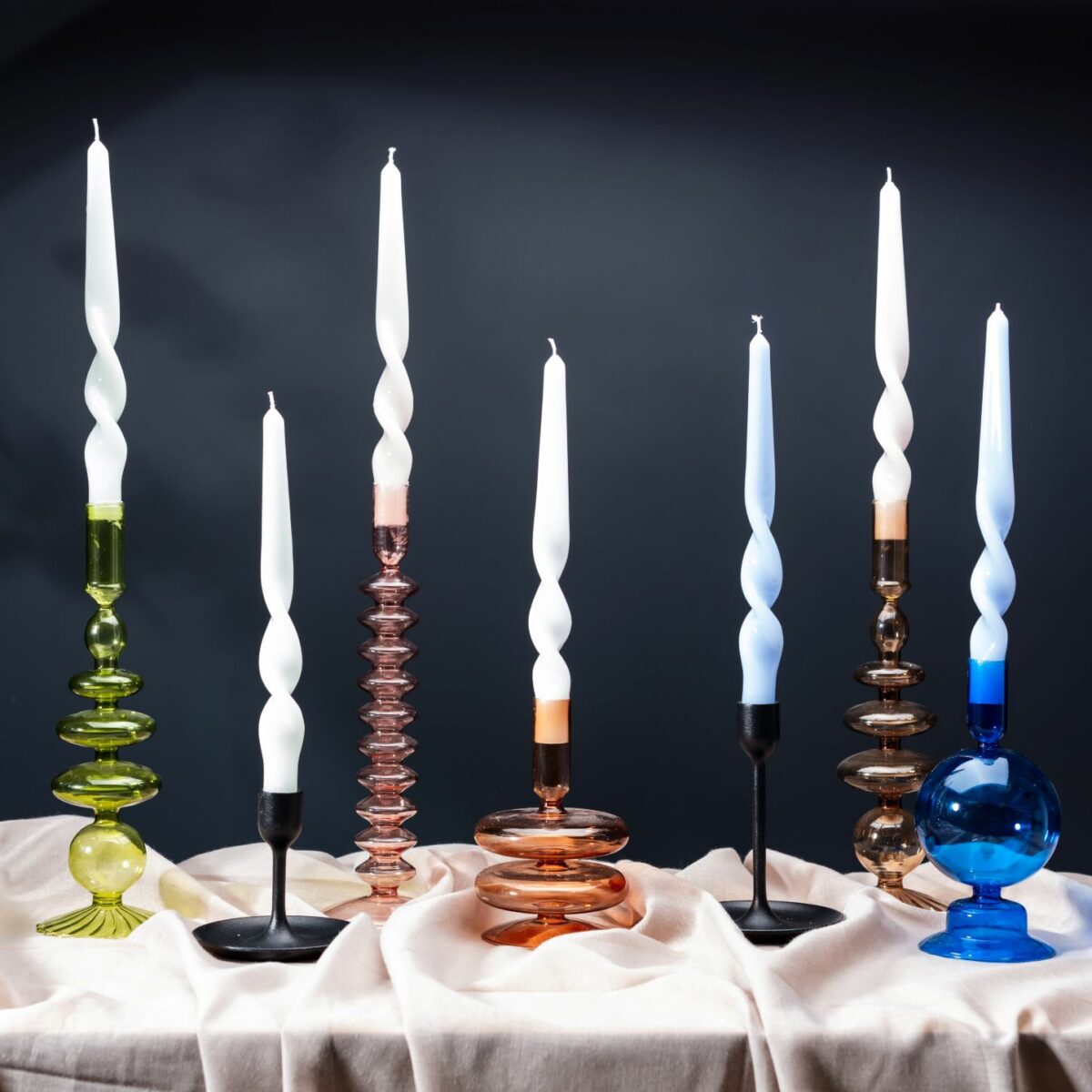 Taper Coloured Glass Candle holder - Egyptian Blue