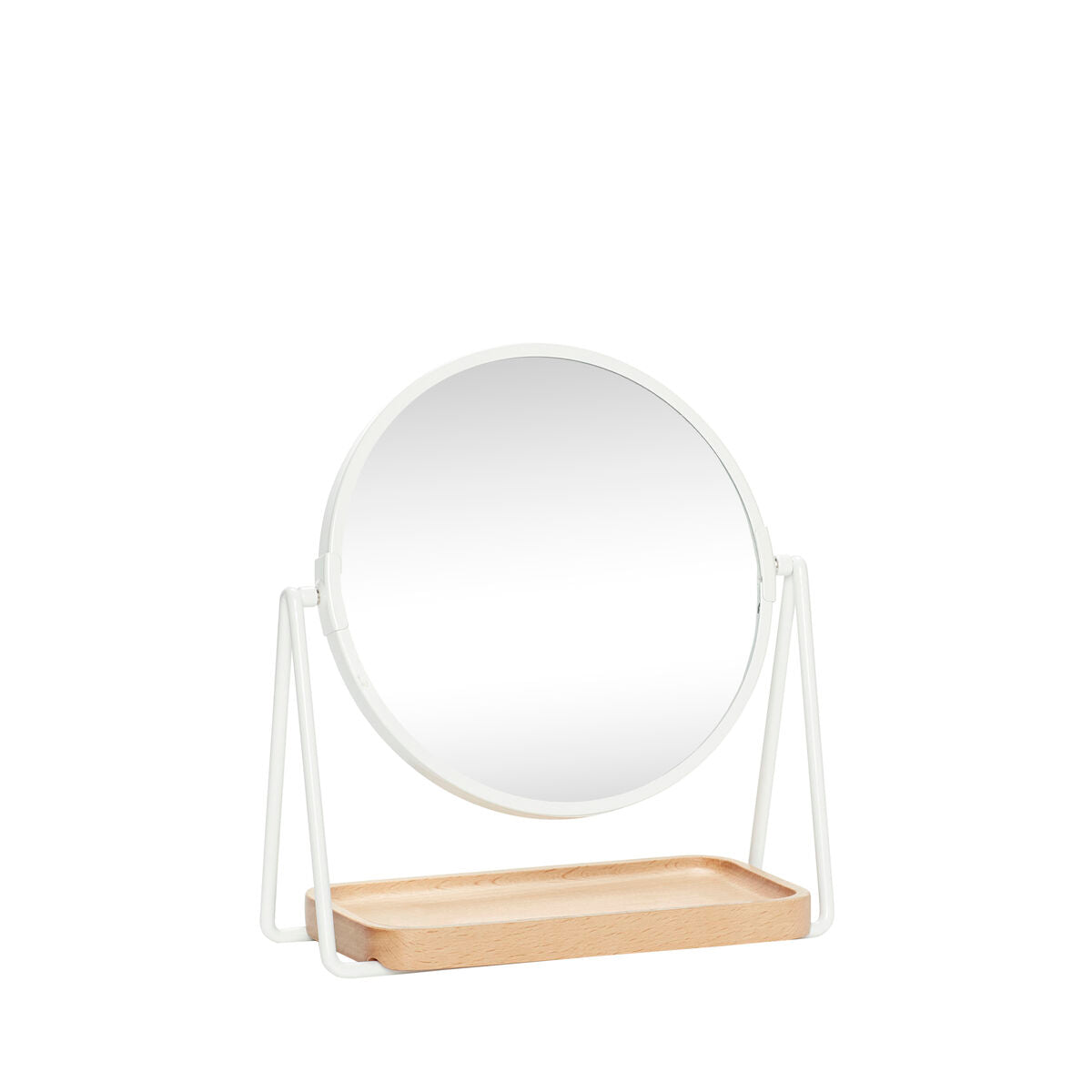 Round Table Mirror with Foot and Wooden Tray