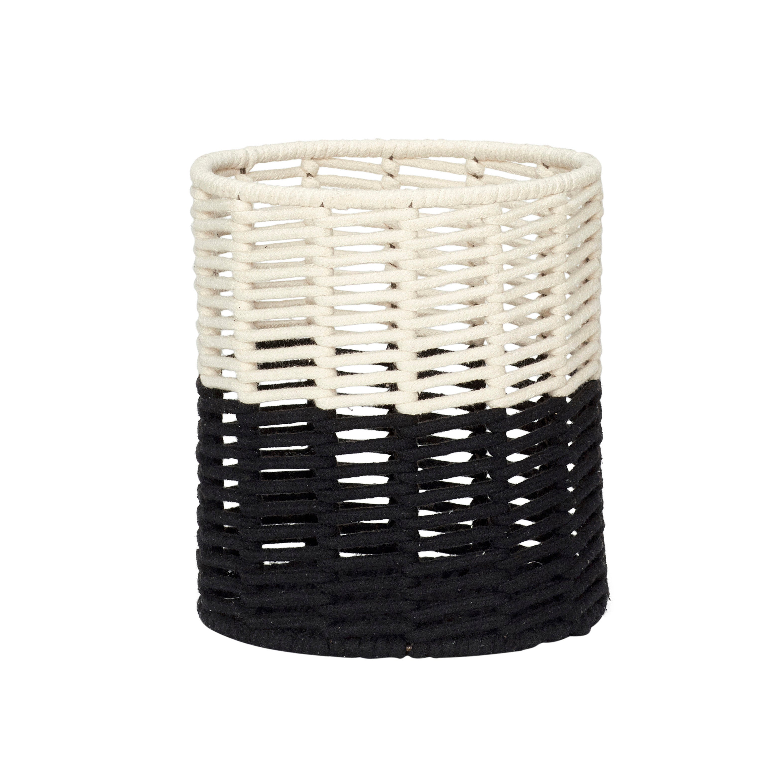 Cream and Black Round Cotton Rope Basket