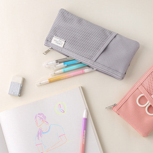 Mesh Pocket Pencil Pouch in Grey